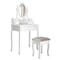 White Makeup Vanity Set with 4 Drawers, 360° Swivel Mirror, and Padded Stool